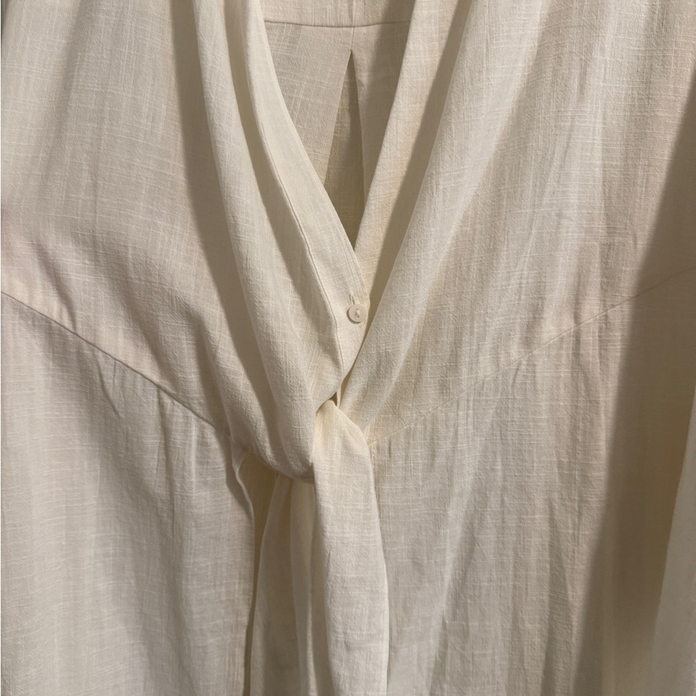 Zara White Longline Knotted Tie-Front Blouse - Picture 4 of 8